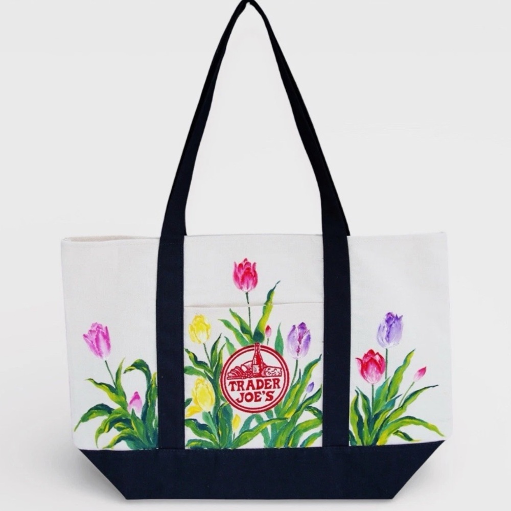 Trader Joe's Canvas Tote Bag in Dark Navy Blue Collectible item Large 15x14x7 - Picture 10 of 13